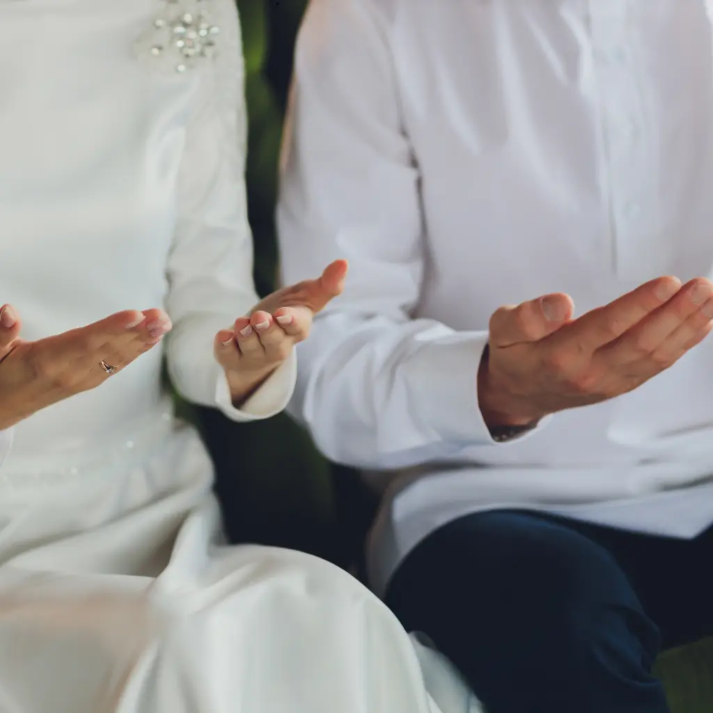 A muslim couple engaging in their nikkah online.